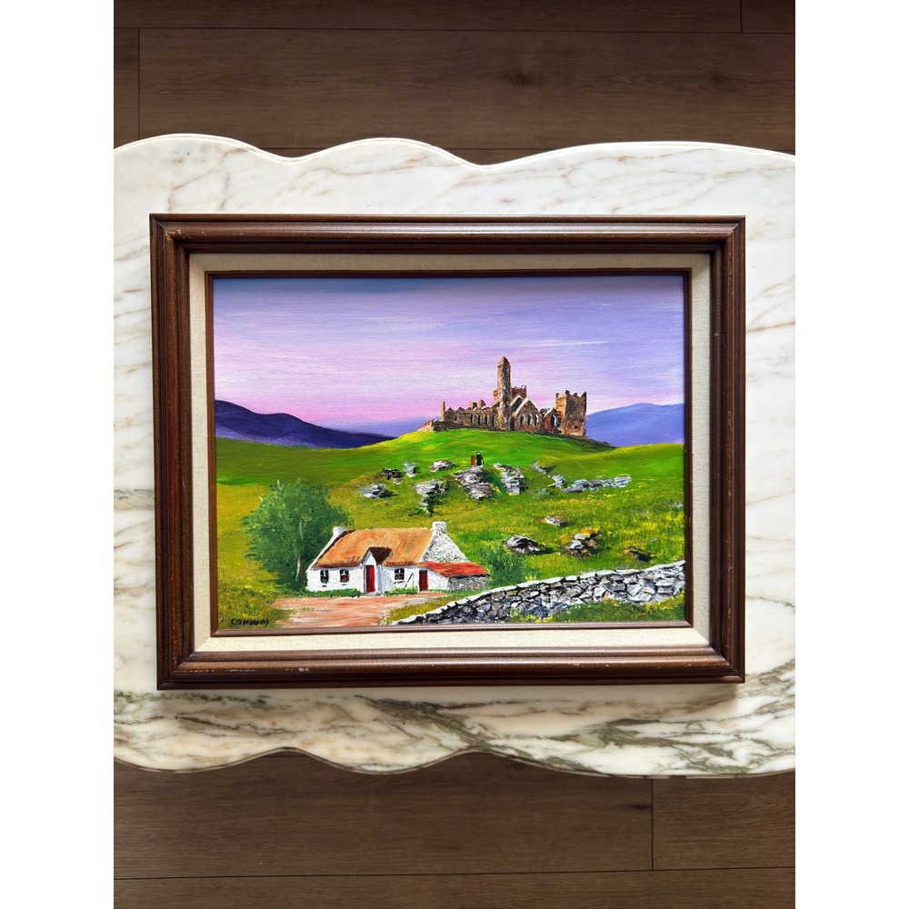 Vintage Irish Landscape Oil Painting Rock of Cashel Signed Conway Framed Art